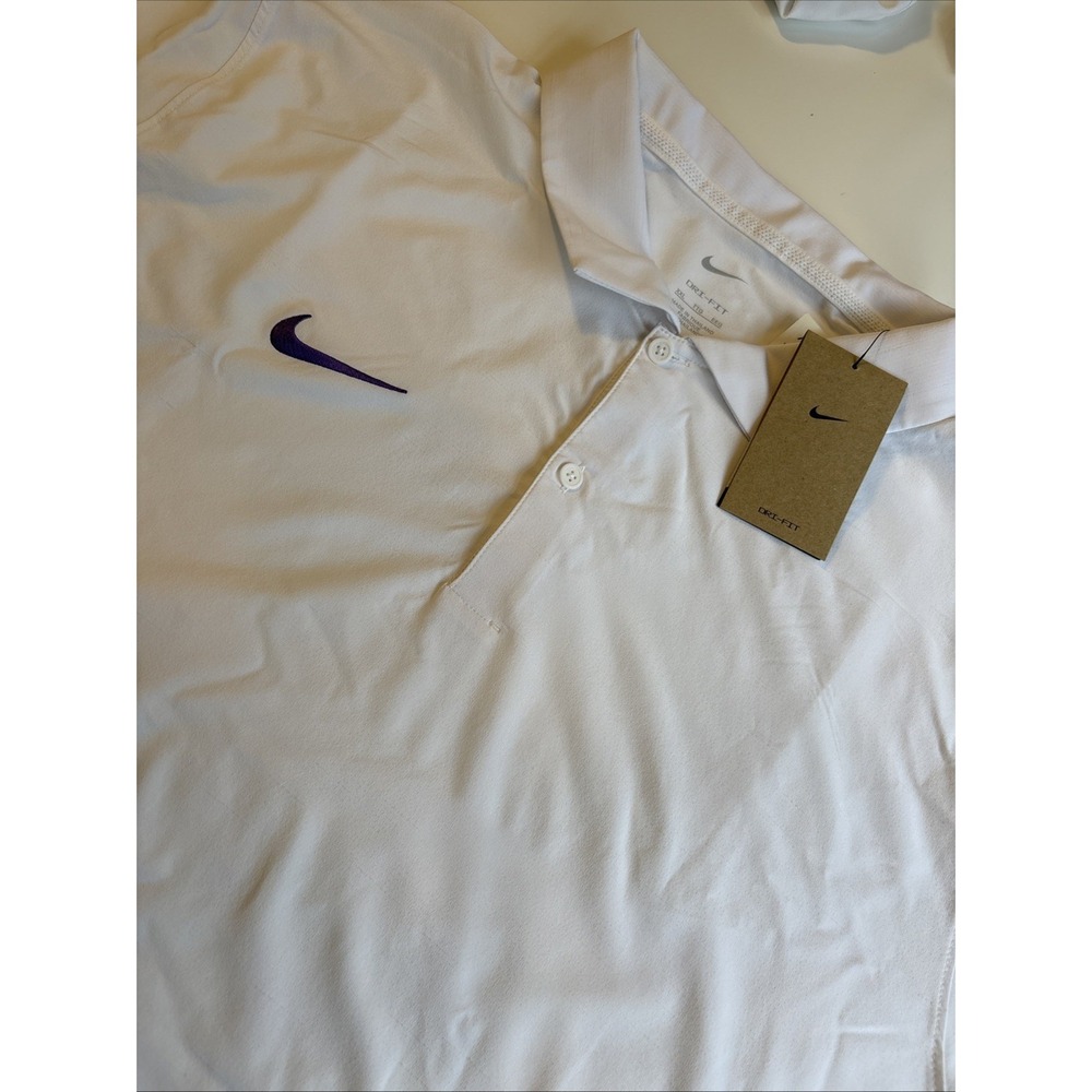 NIKE Tour Dri-Fit Men's Golf Polo Performance White Purple Swoosh Men's XL